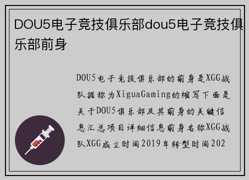 DOU5电子竞技俱乐部dou5电子竞技俱乐部前身